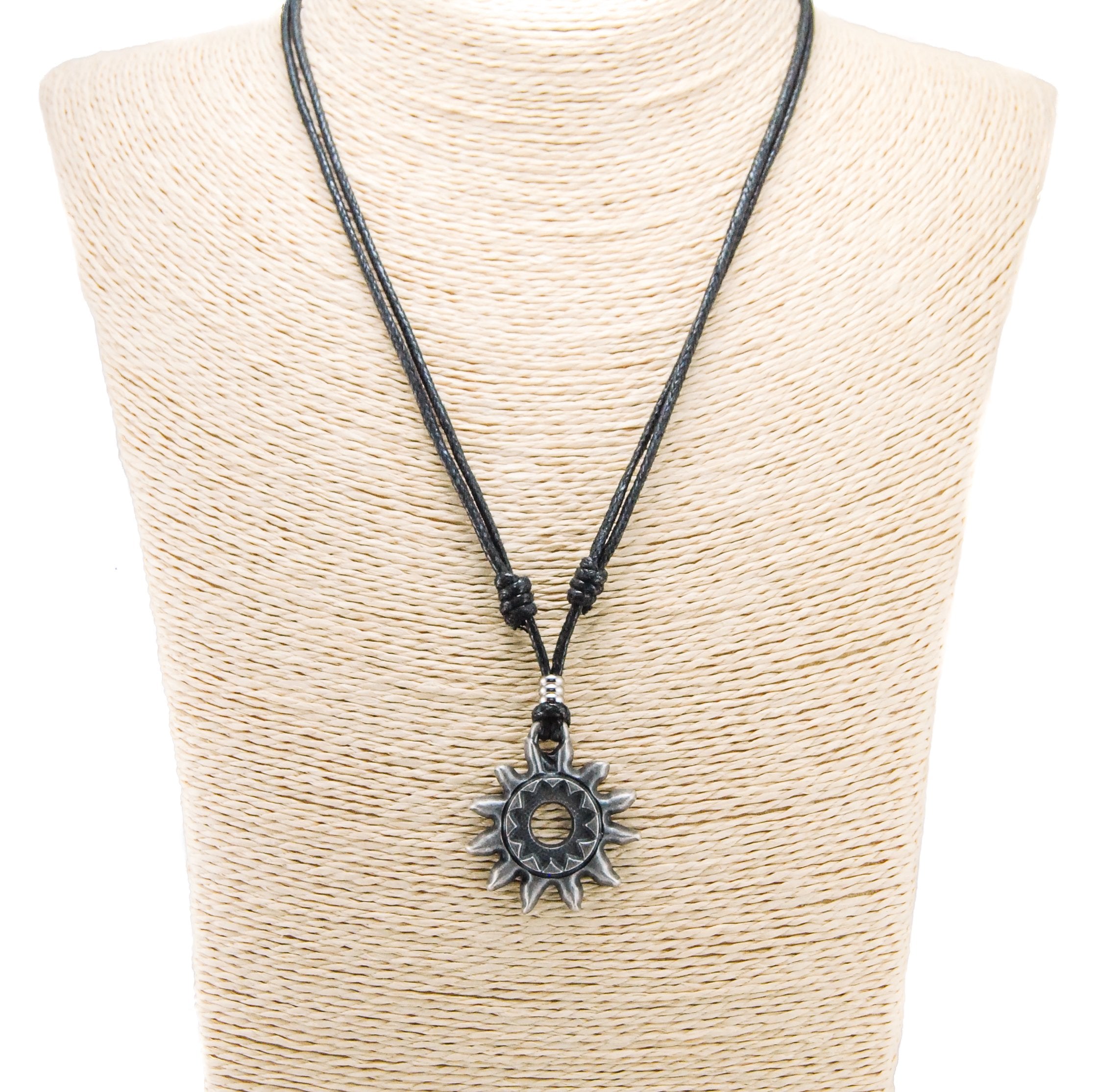 Tribal Sun Pendant on Adjustable Rope Necklace