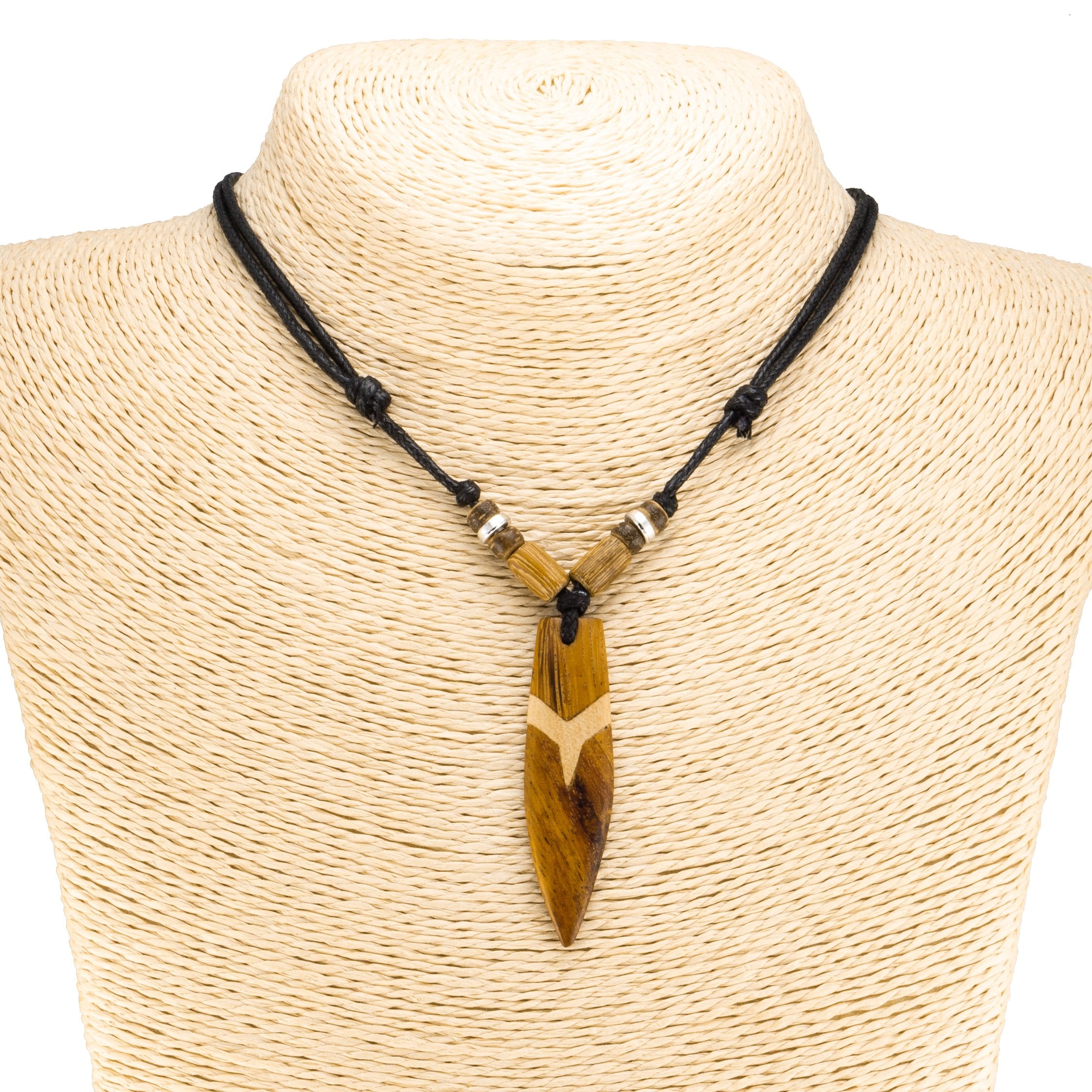 Wood Surfboard Pendant on Adjustable Rope Necklace