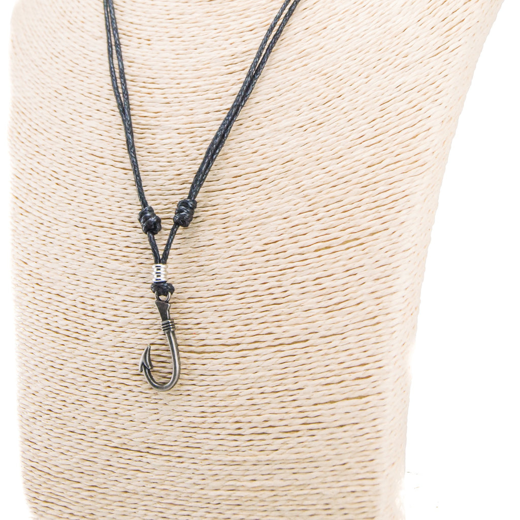 Fish Hook Pendant on Adjustable Rope Necklace