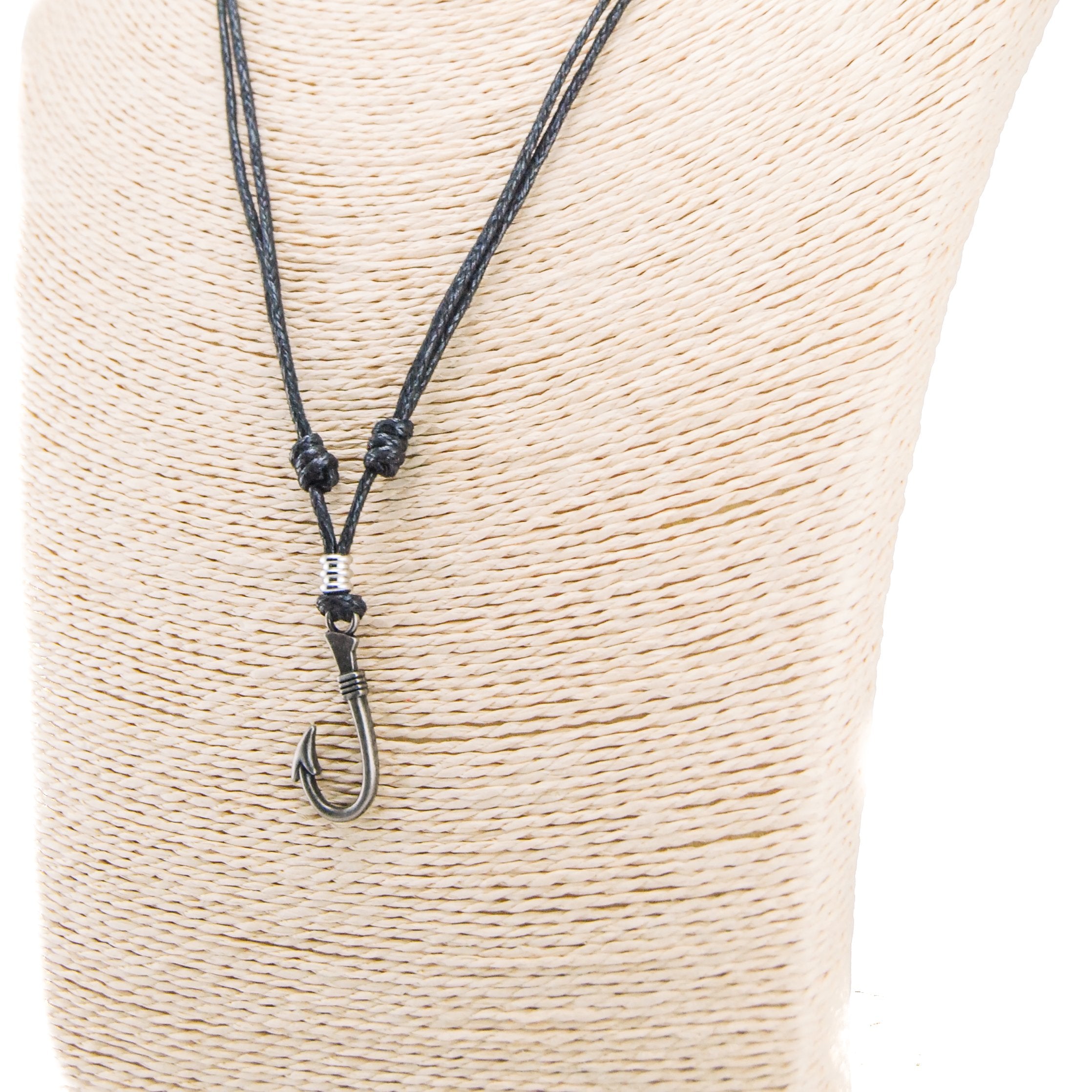 Fish Hook Pendant on Adjustable Rope Necklace
