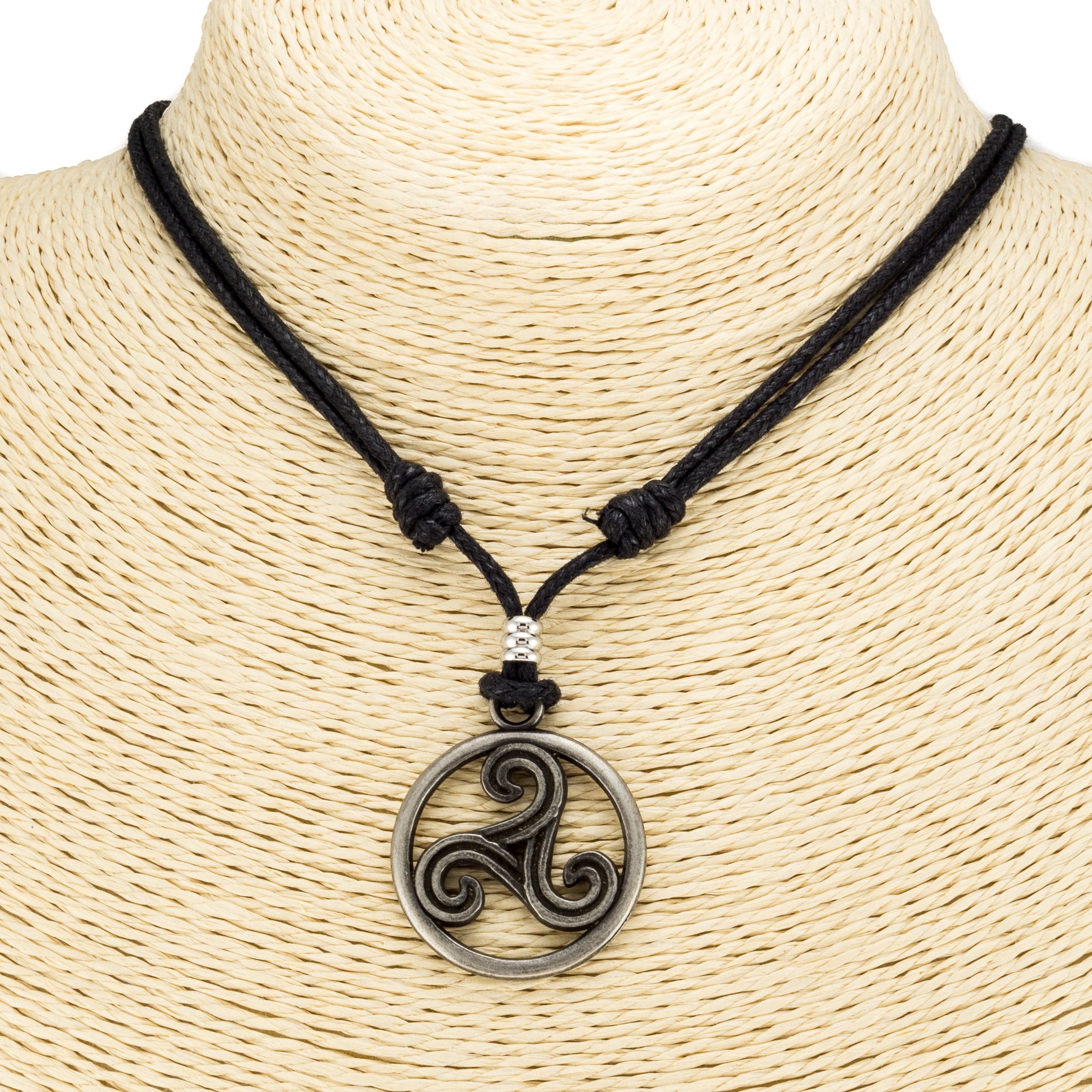 Celtic Triskelion Pendant on Adjustable Rope Necklace