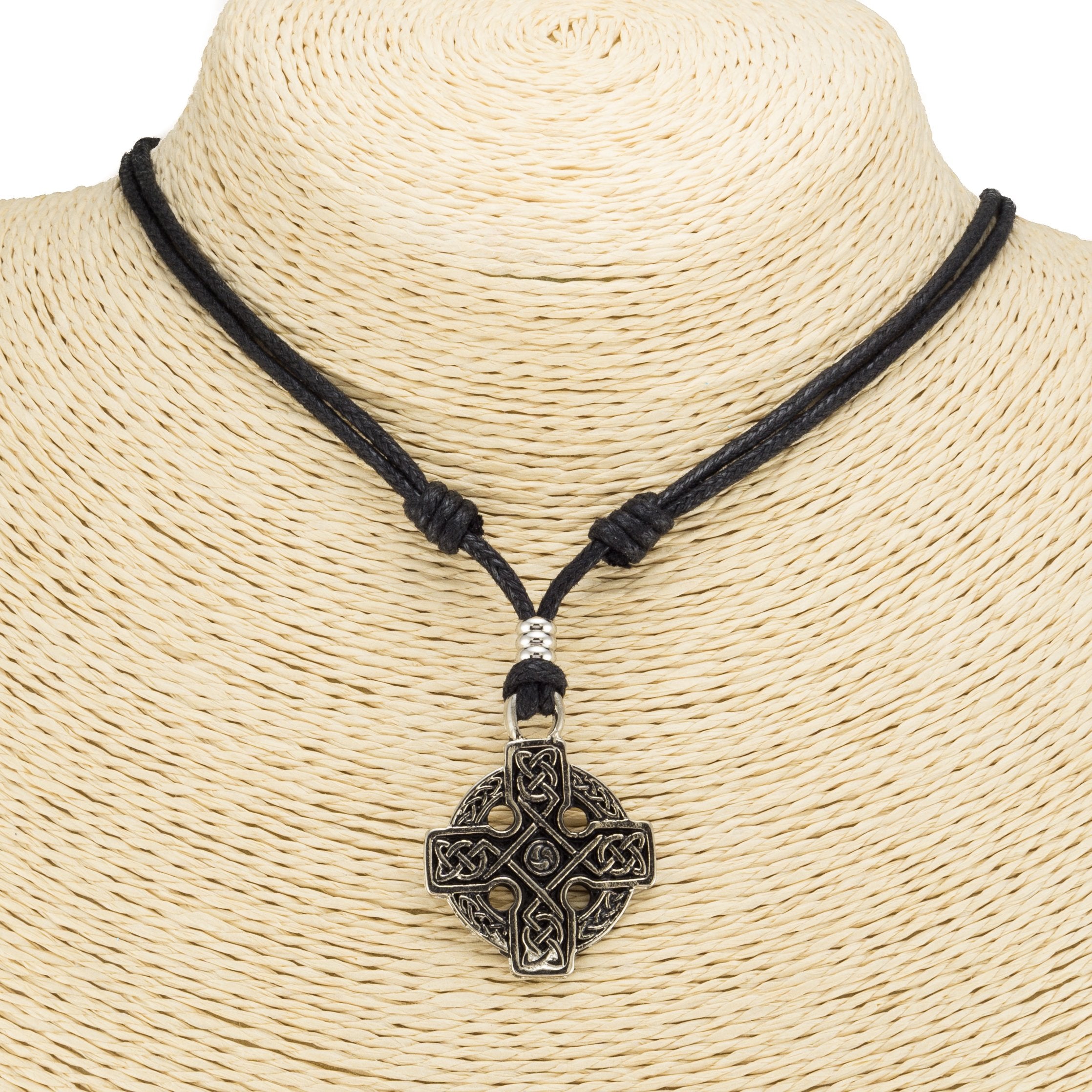 Celtic Cross Pendant on Adjustable Rope Necklace
