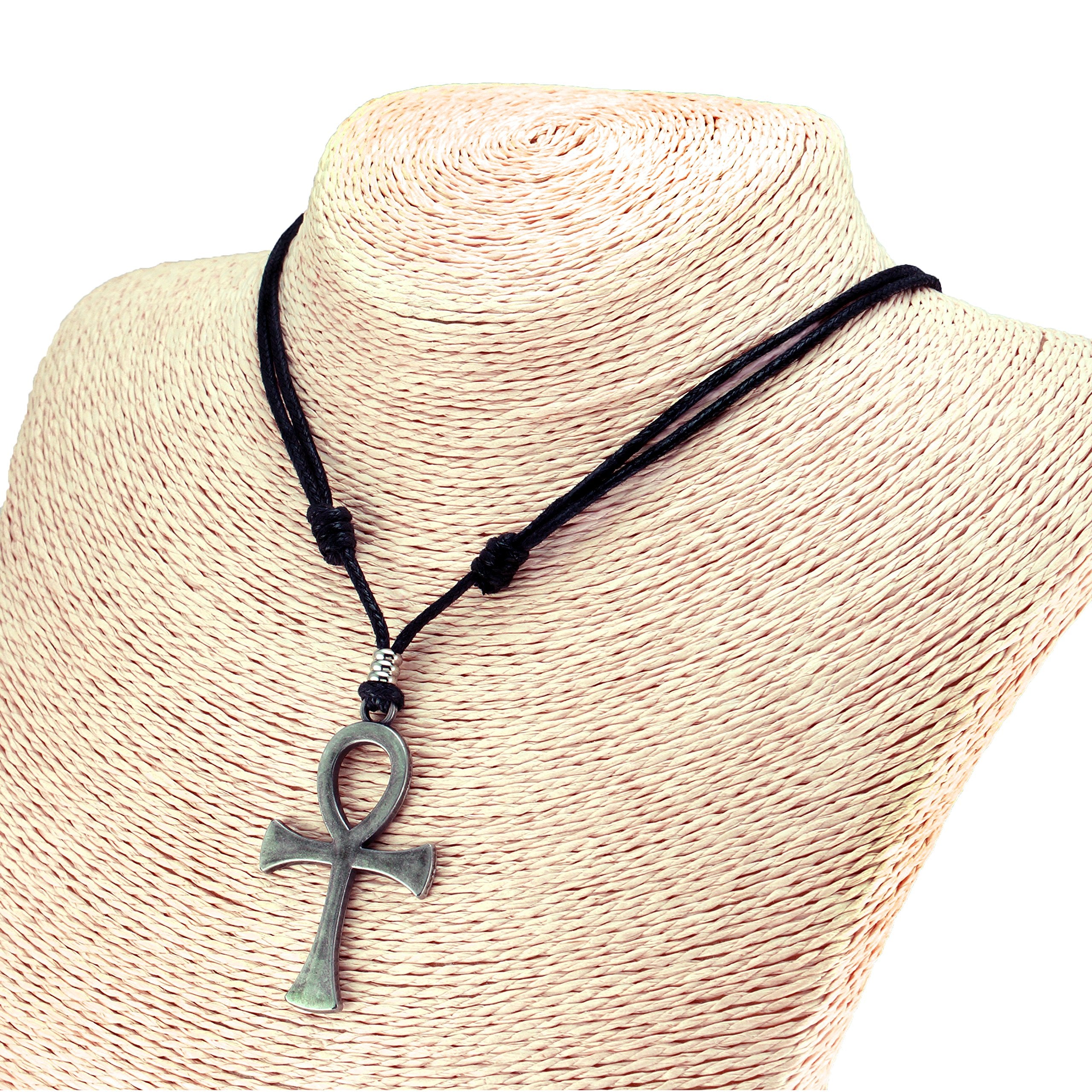 Ankh Cross Pendant on Adjustable Rope Necklace