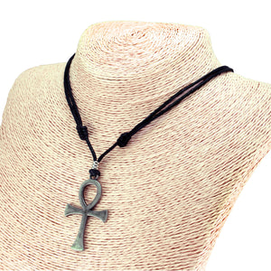 Ankh Cross Pendant on Adjustable Rope Necklace