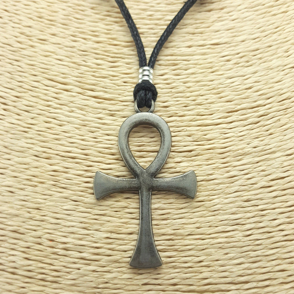 Ankh Cross Pendant on Adjustable Rope Necklace