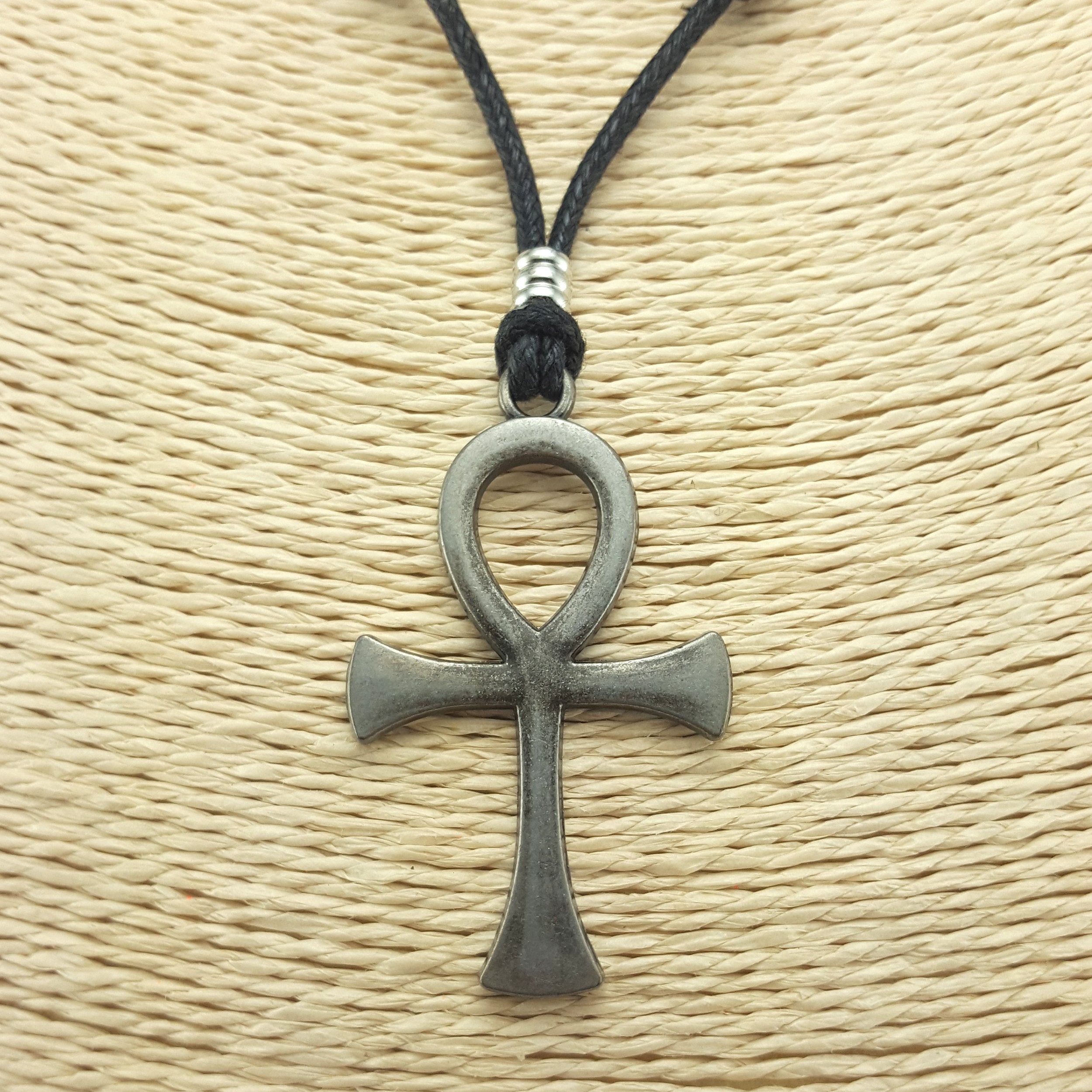 Ankh Cross Pendant on Adjustable Rope Necklace