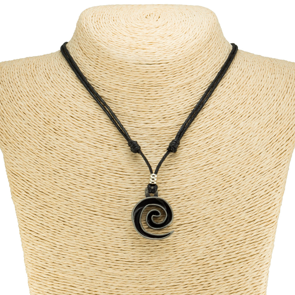 Koru Spiral Wave Pendant on Adjustable Rope Necklace