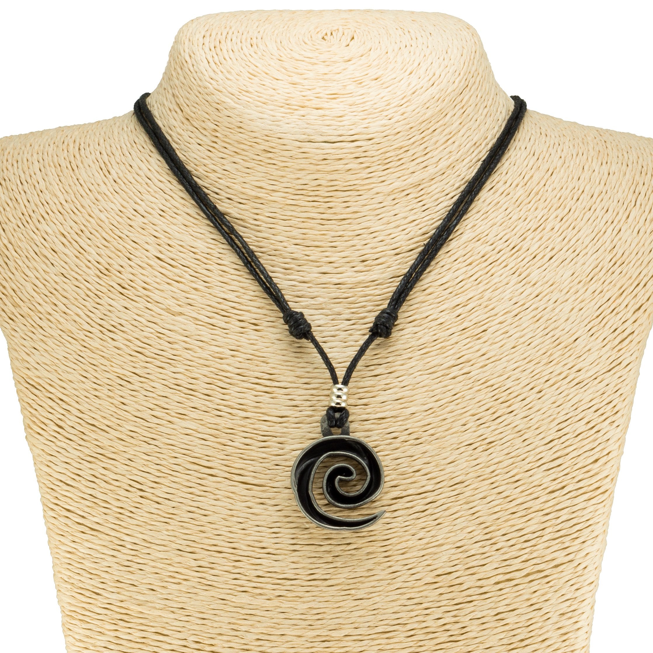 Koru Spiral Wave Pendant on Adjustable Rope Necklace