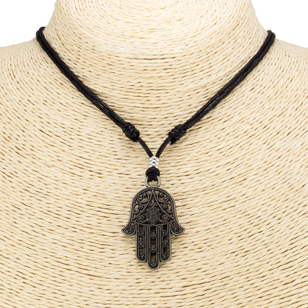 Hamsa Pendant on Adjustable Rope Necklace