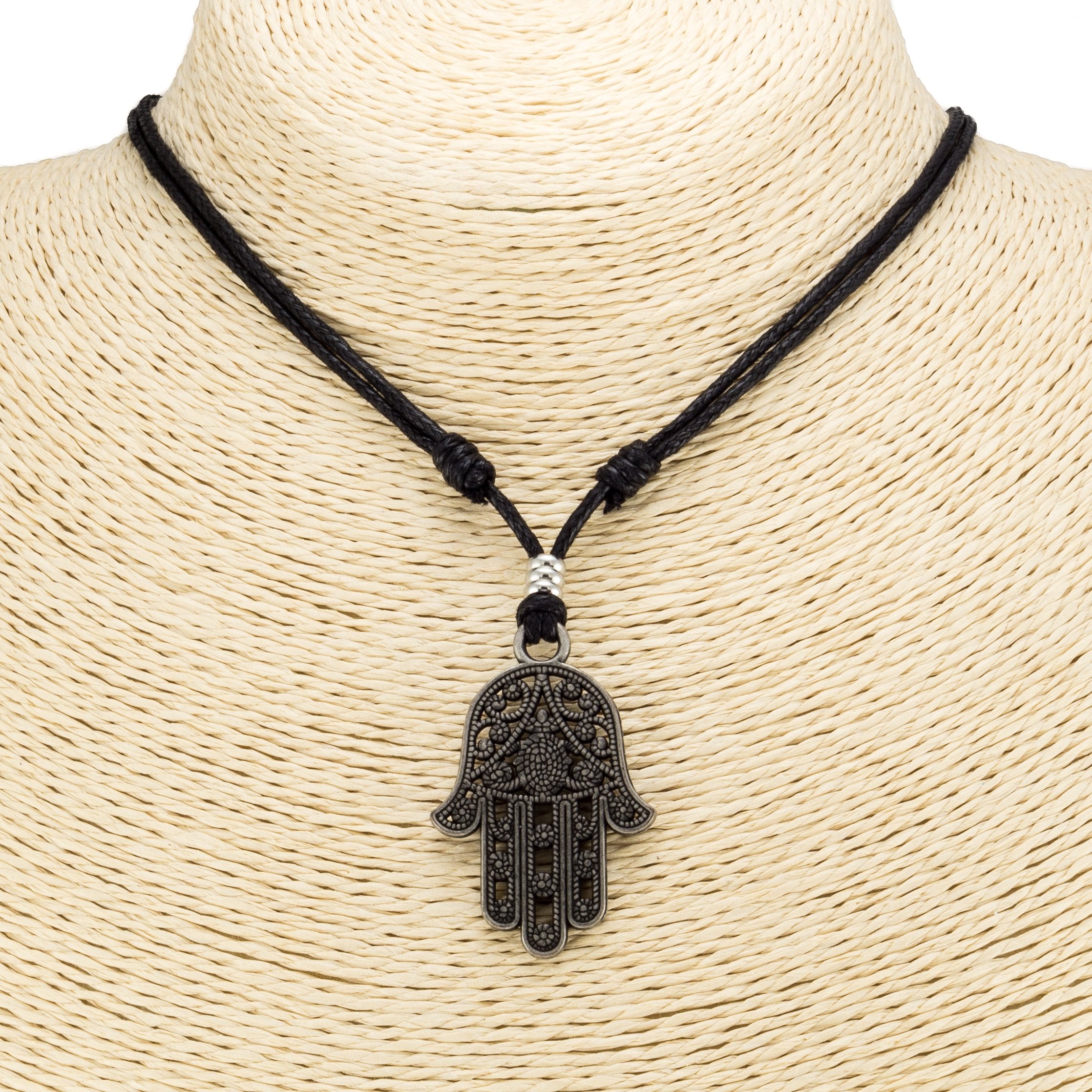 Hamsa Pendant on Adjustable Rope Necklace