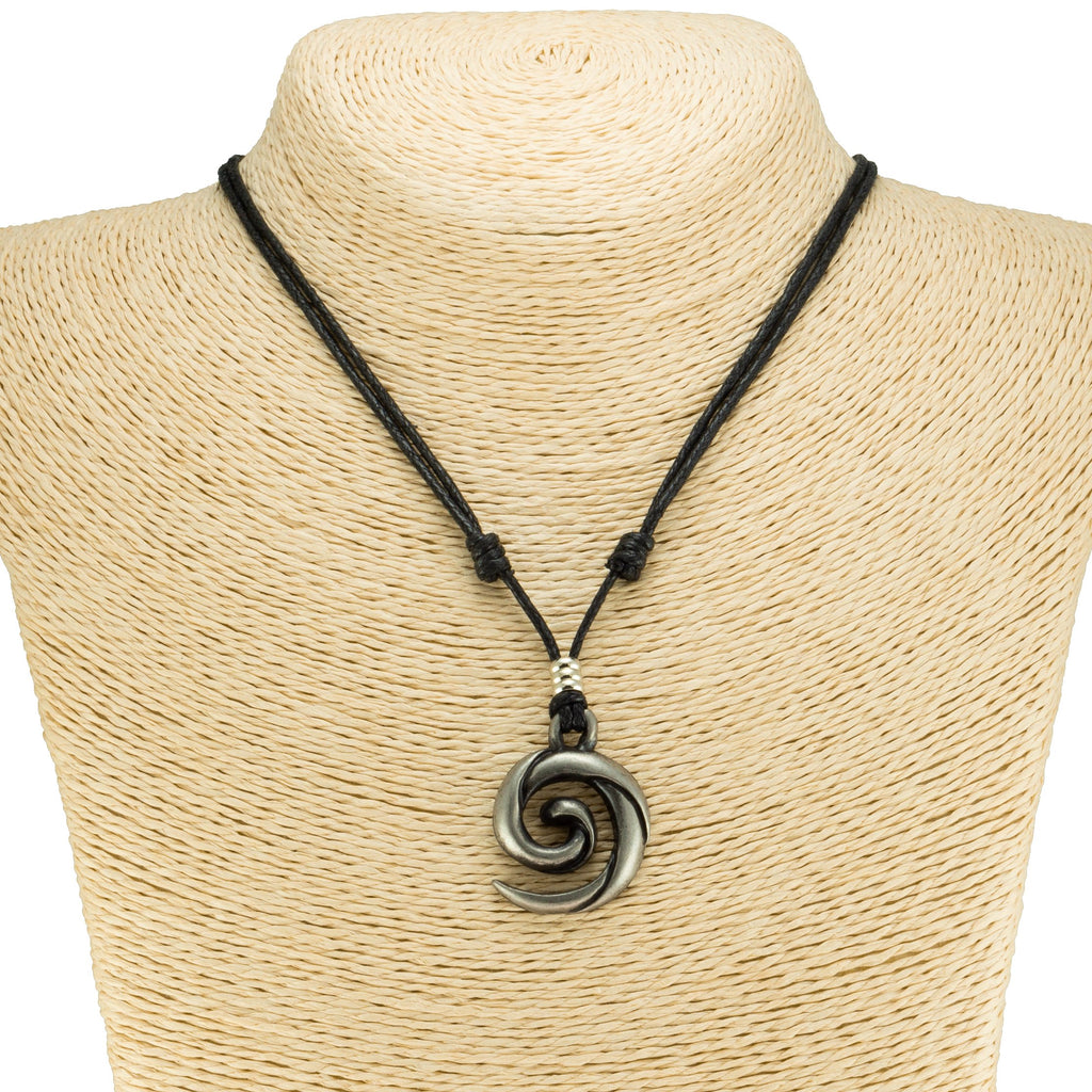 Koru Spiral Wave Pendant on Adjustable Rope Necklace