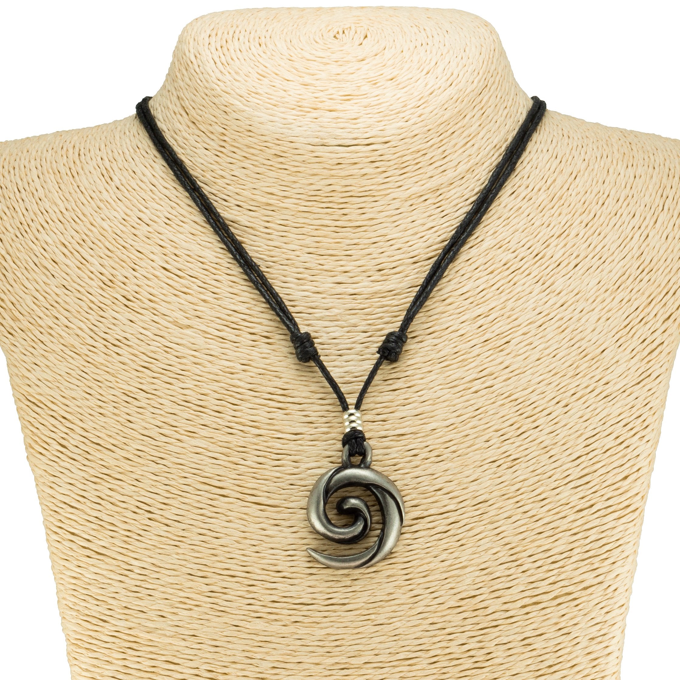 Koru Spiral Wave Pendant on Adjustable Rope Necklace