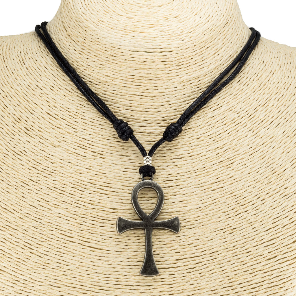 Ankh Cross Pendant on Adjustable Rope Necklace