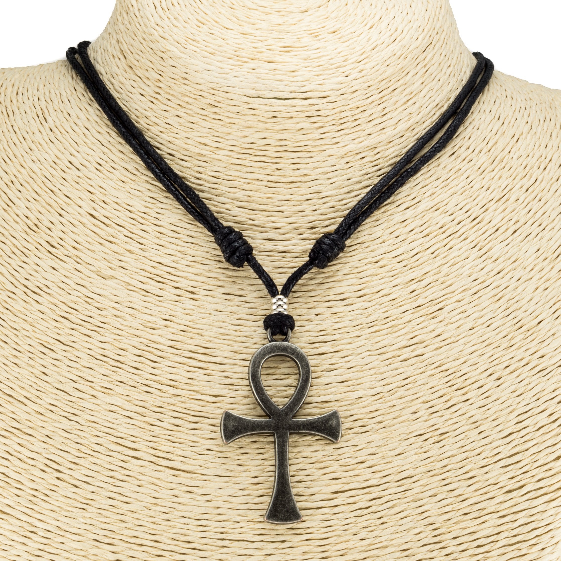 Ankh Cross Pendant on Adjustable Rope Necklace