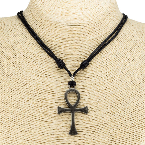 Ankh Cross Pendant on Adjustable Rope Necklace