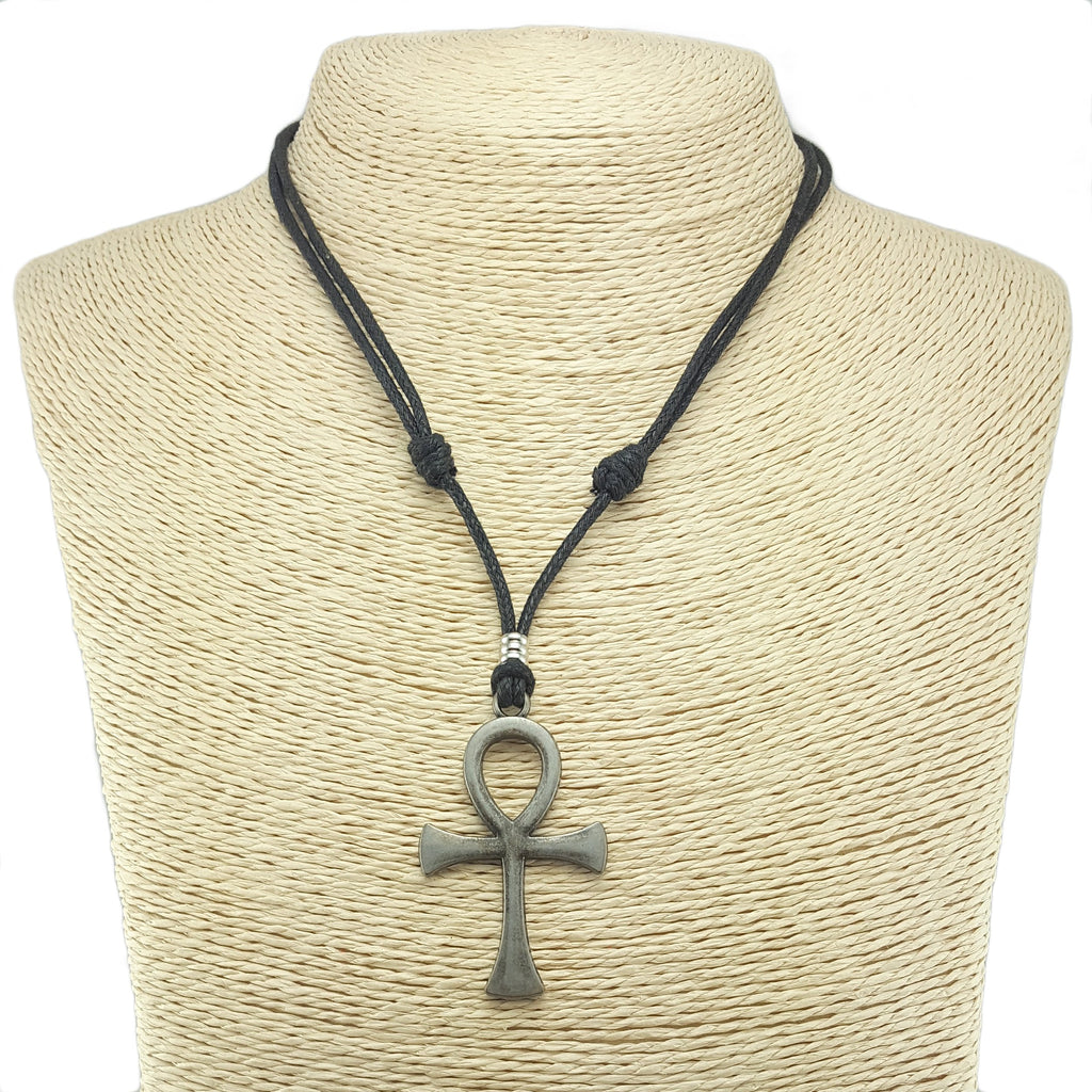 Ankh Cross Pendant on Adjustable Rope Necklace