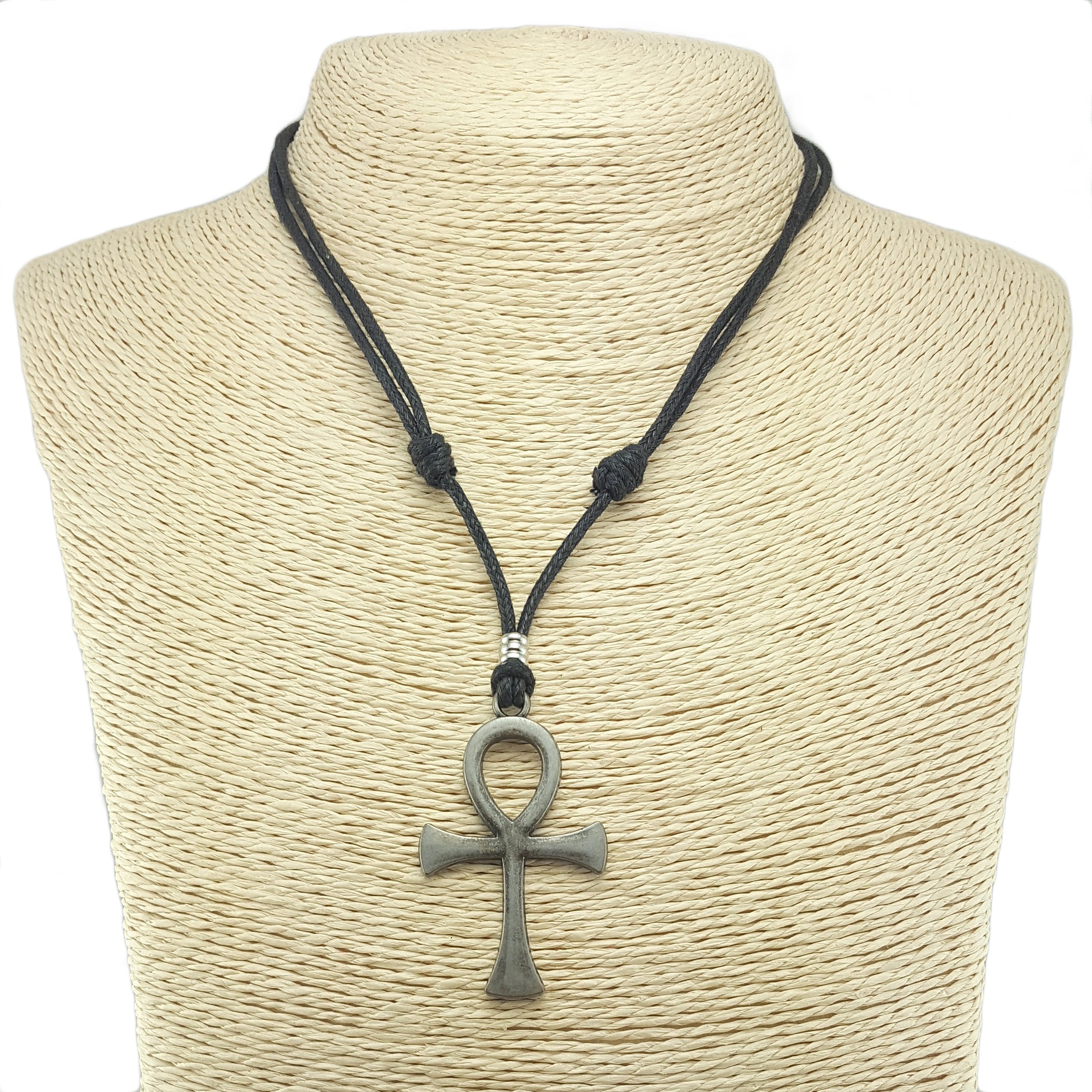 Ankh Cross Pendant on Adjustable Rope Necklace