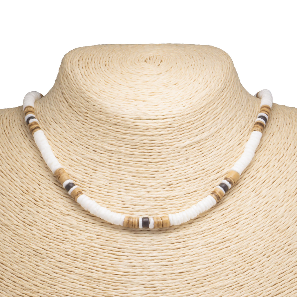 Puka Shell, Tiger and Black Coconut Beads Necklace
