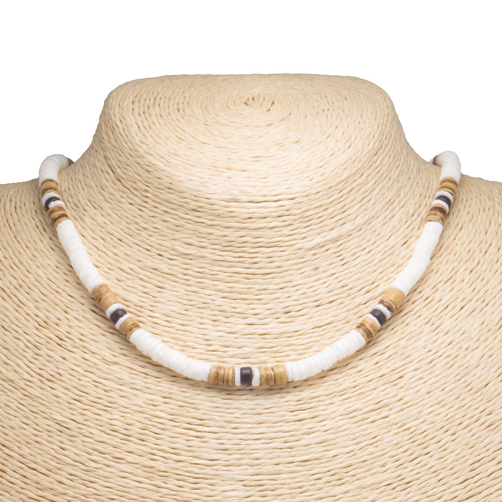 Puka Shell, Tiger and Black Coconut Beads Necklace
