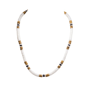 Puka Shell, Tiger and Black Coconut Beads Necklace