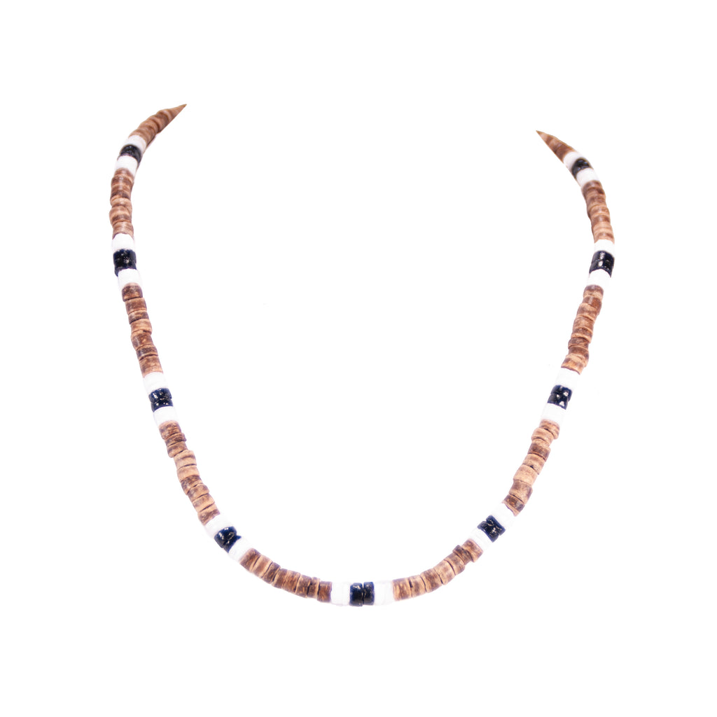 Tiger Coconut, White and Black Puka Shell Beads Necklace