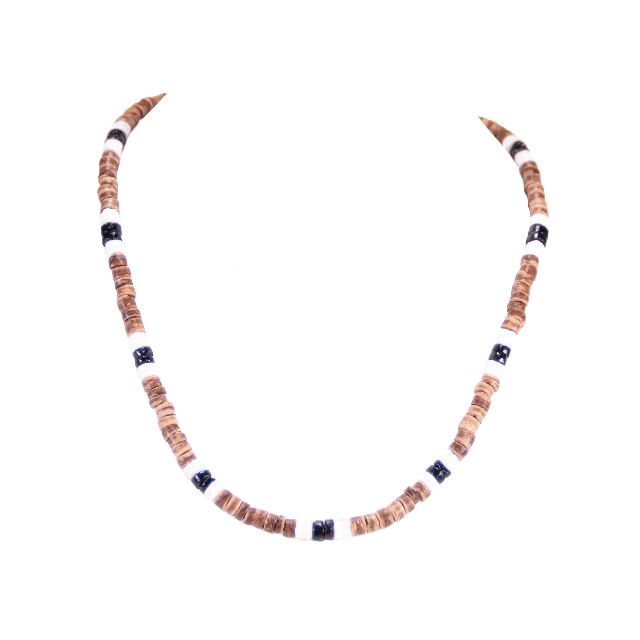 Tiger Coconut, White and Black Puka Shell Beads Necklace