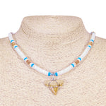 Load image into Gallery viewer, 1&quot;+ Shark Tooth Pendant on White and Blue Puka Shell Beads Necklace
