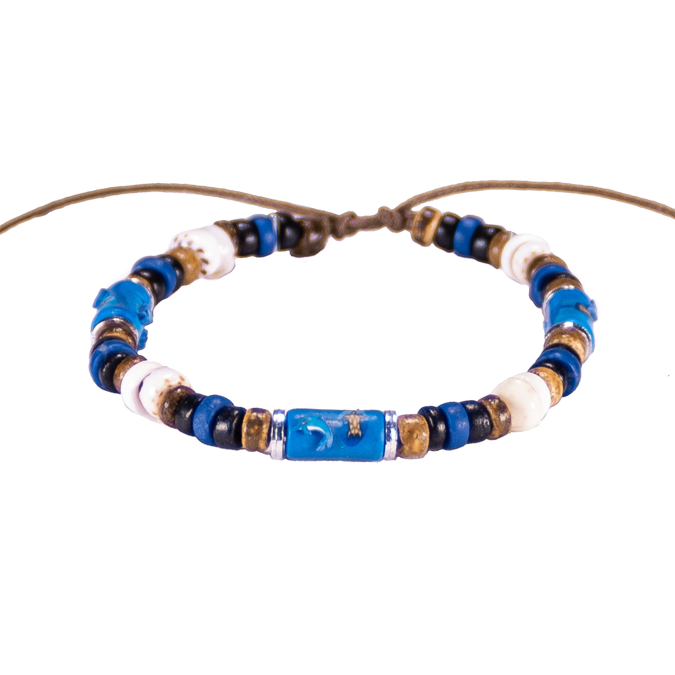 Puka Shell, Coconut Beads and Fimo Tubes Bracelet (Dolphin)