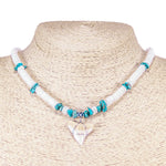 Load image into Gallery viewer, Mako Shark Tooth Pendant on Puka Shell and Turquoise Stone Chips Necklace
