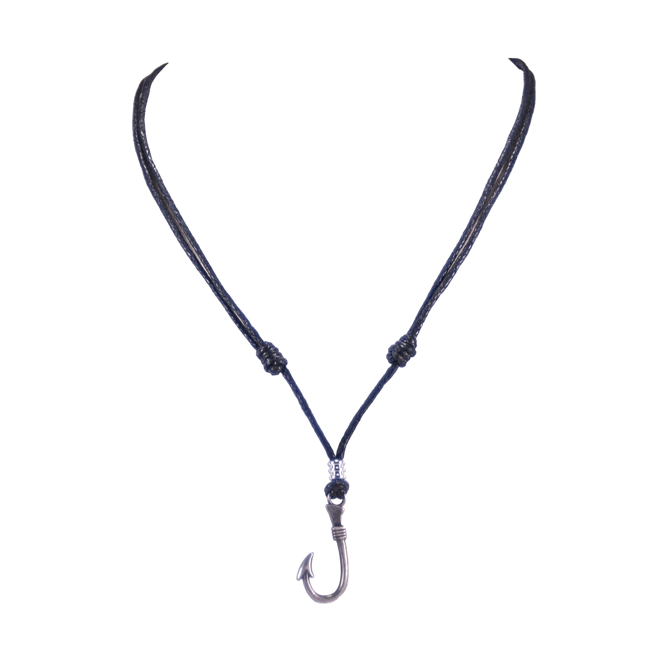 Fish Hook Pendant on Adjustable Rope Necklace