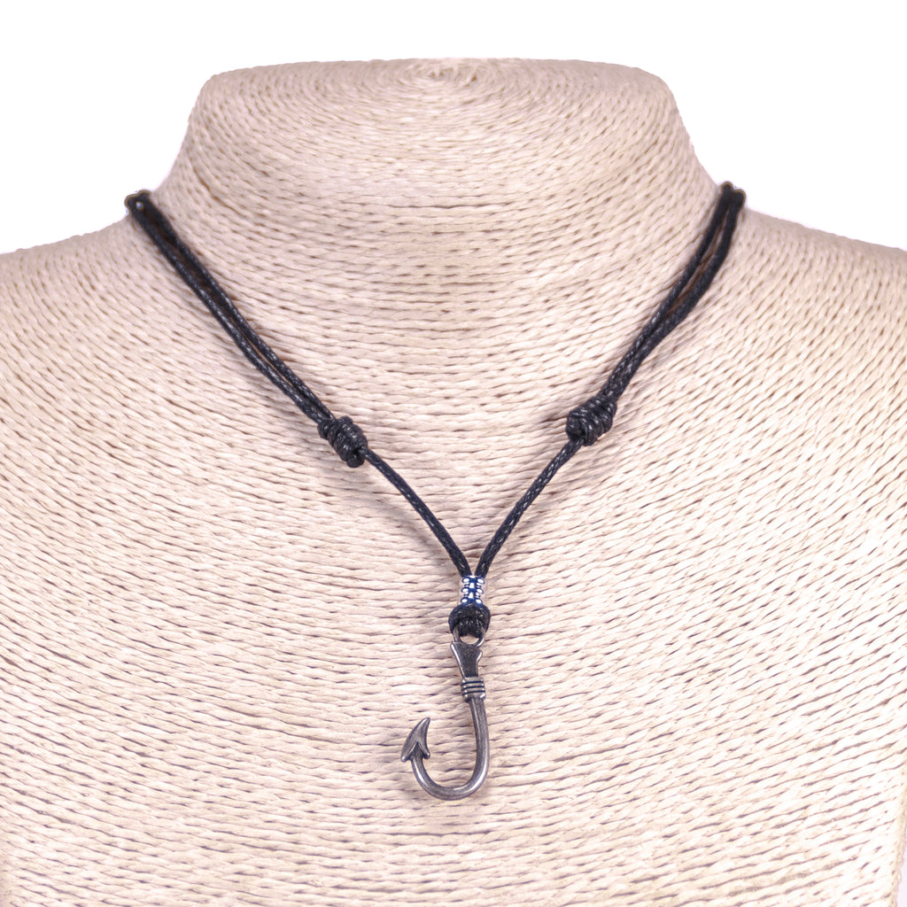 Fish Hook Pendant on Adjustable Rope Necklace
