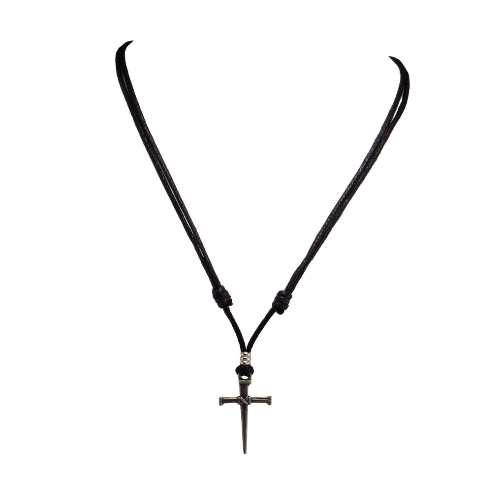 Nail Cross Pendant on Adjustable Rope Necklace
