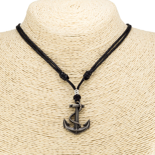 Anchor Pendant on Adjustable Rope Necklace