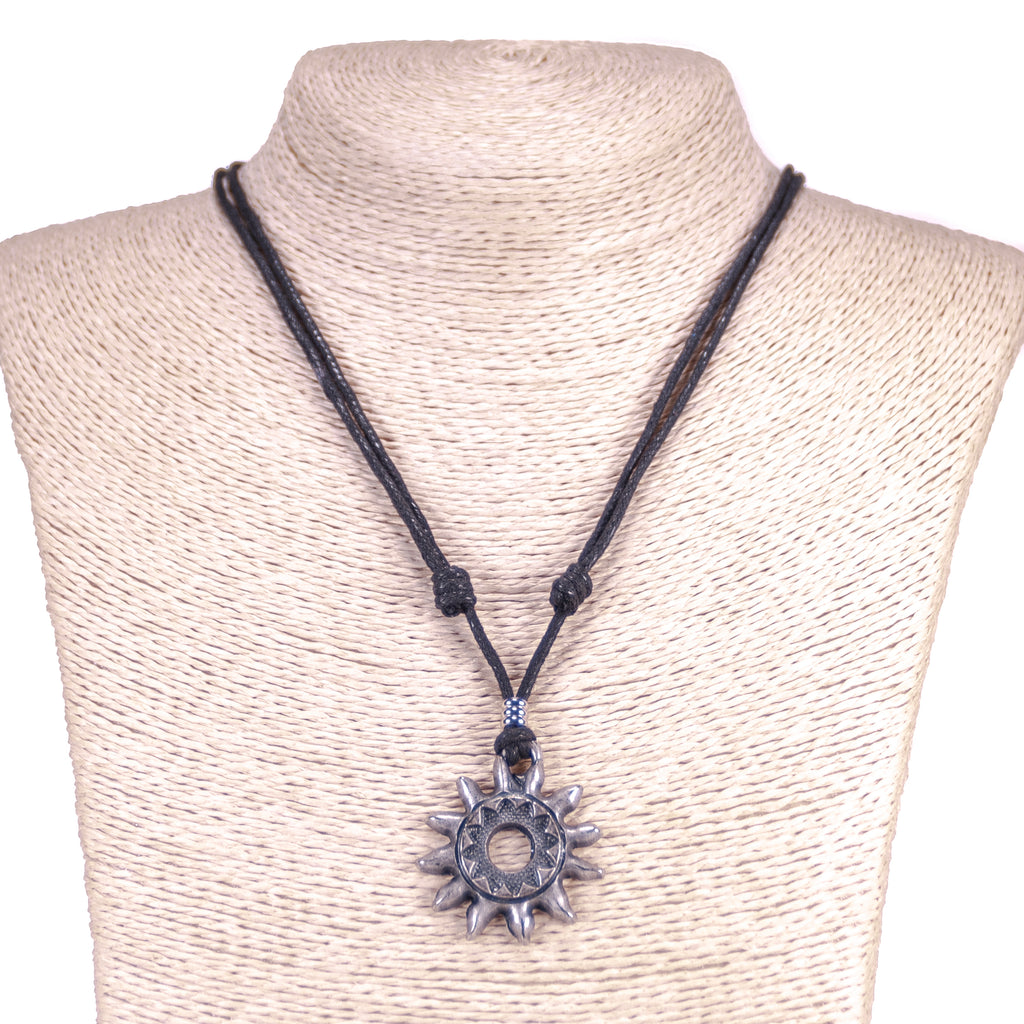 Tribal Sun Pendant on Adjustable Rope Necklace