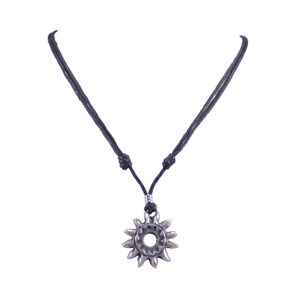 Tribal Sun Pendant on Adjustable Rope Necklace