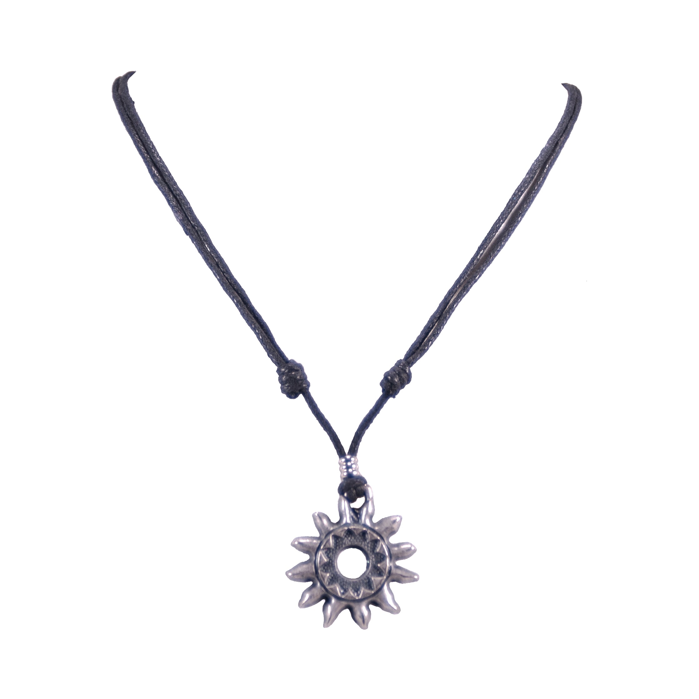 Tribal Sun Pendant on Adjustable Rope Necklace