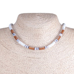 Load image into Gallery viewer, Puka Clam Shells Beaded Necklace with Wood Tubes &amp; Violet Oyster Shell Beads
