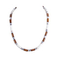 Puka Clam Shells Beaded Necklace with Wood Tubes & Violet Oyster Shell Beads