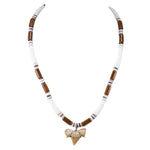 Load image into Gallery viewer, 1&quot;+ Shark Tooth Pendant on Wood Tubes and Puka Shell Beads Necklace

