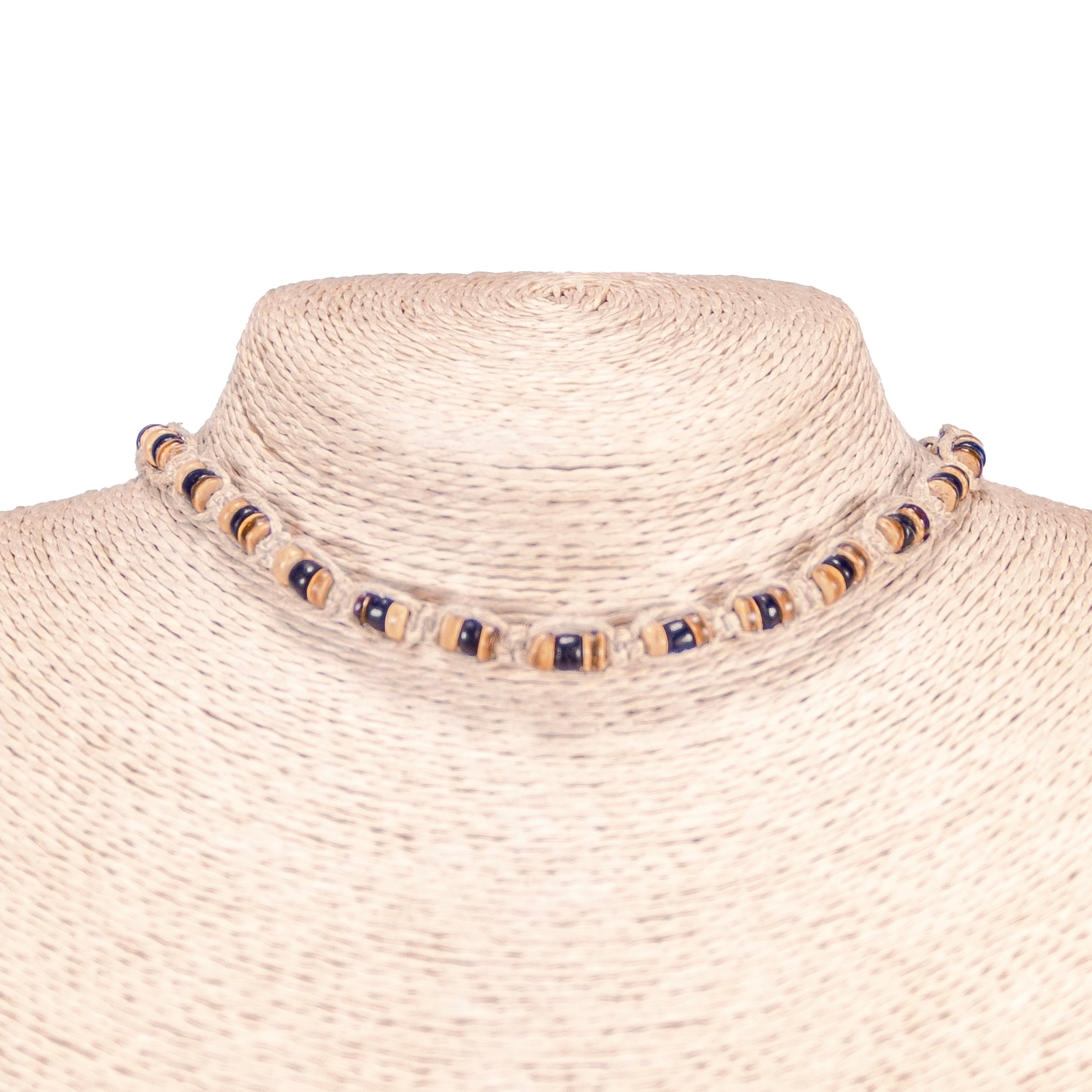 Tiger Brown and Black Coconut Beads on Hemp Choker Necklace