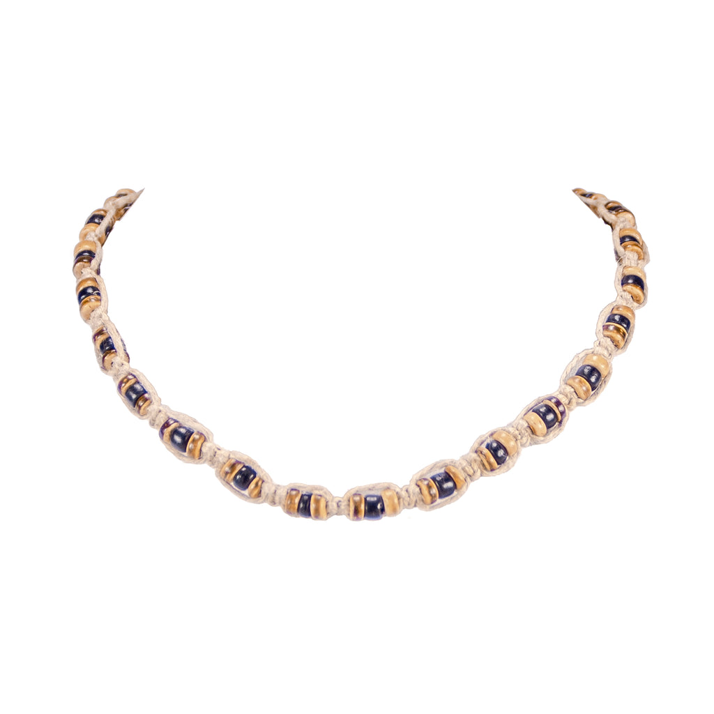 Tiger Brown and Black Coconut Beads on Hemp Choker Necklace