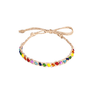 Rainbow Color Beads on Hemp Anklet Bracelet