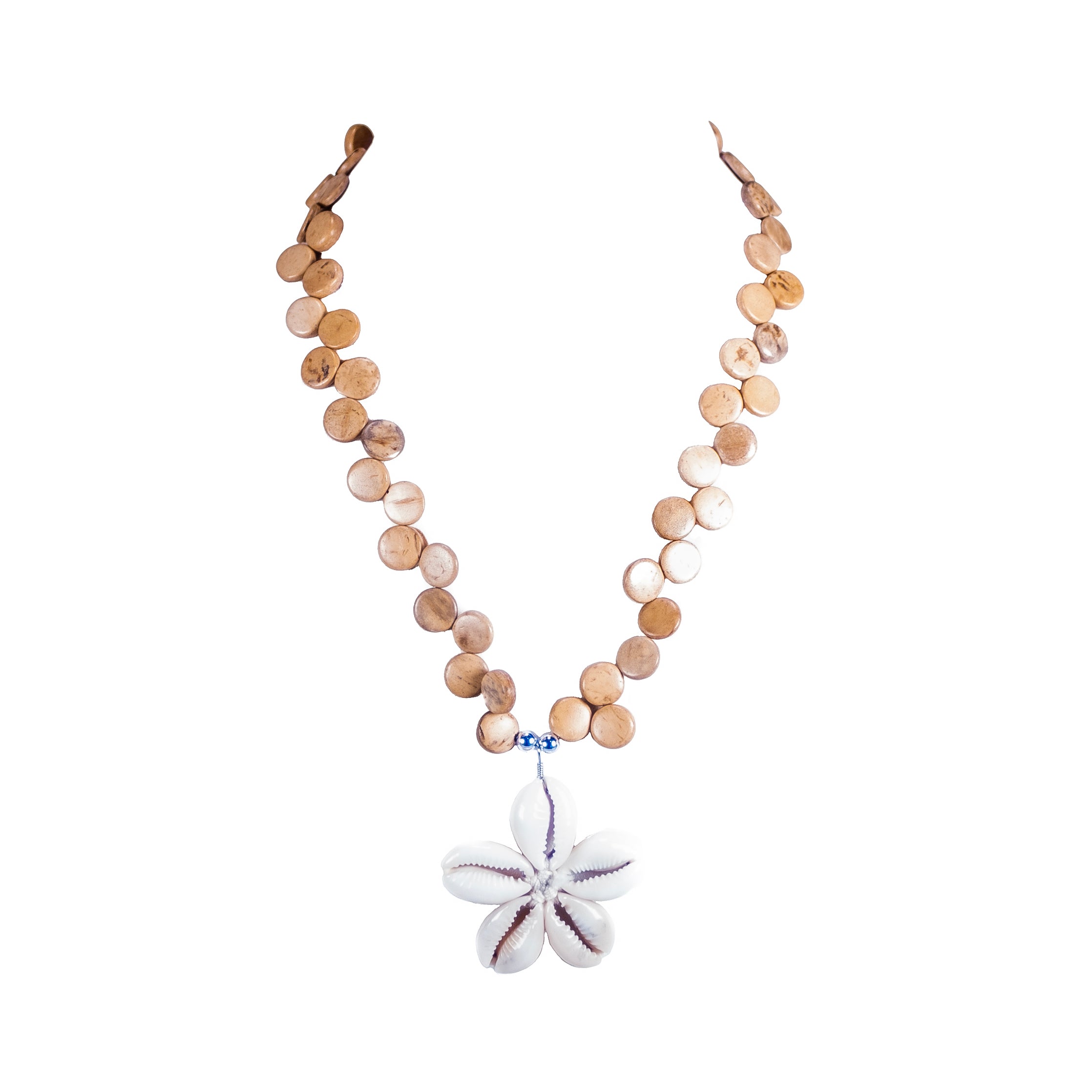 Cowrie Shells Flower Pendant on Coconut Beads Necklace