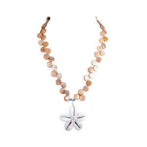 Cowrie Shells Flower Pendant on Coconut Beads Necklace