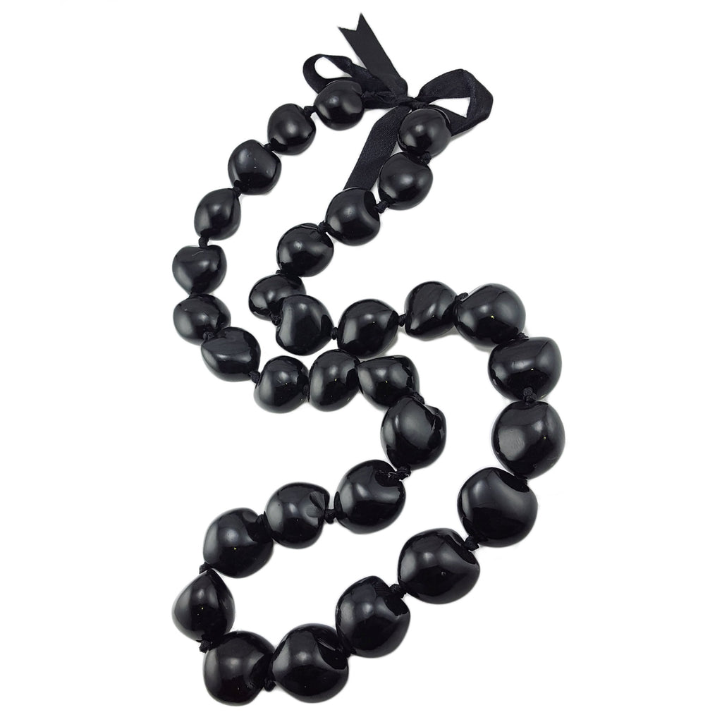 Black Kukui Nut Lei Necklace and Bracelet Set