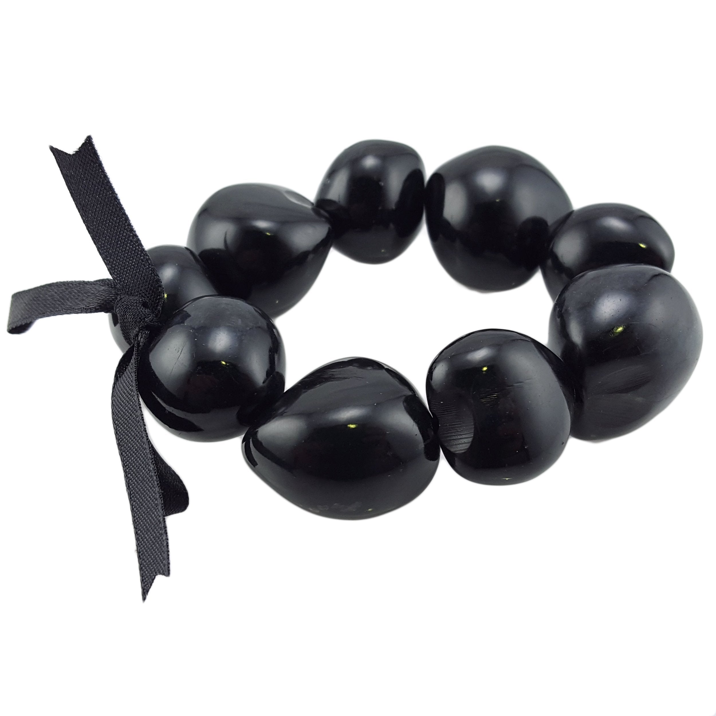 Black Kukui Nut Lei Necklace and Bracelet Set