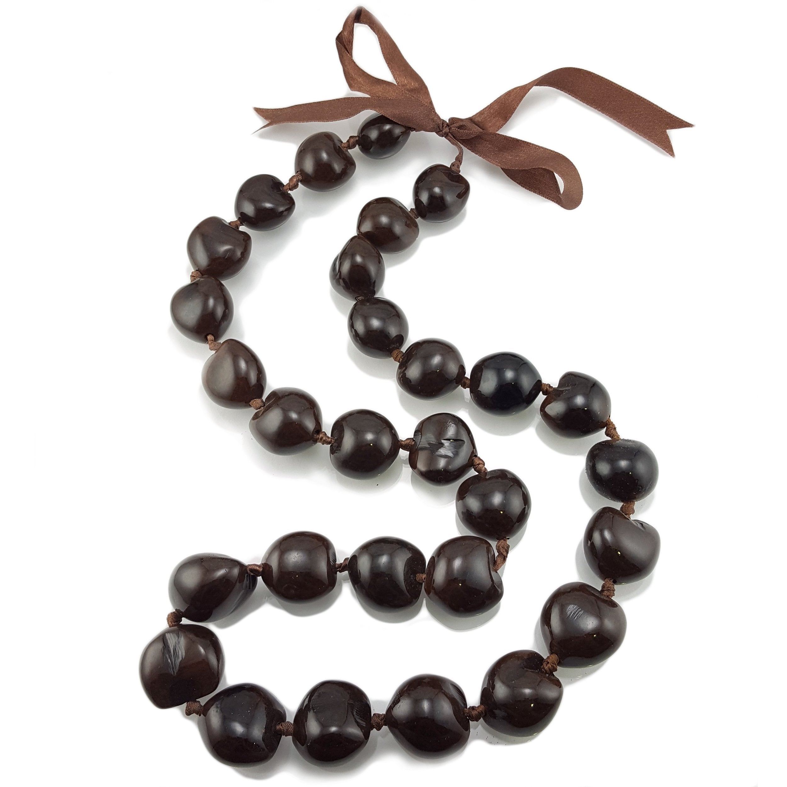 Brown Kukui Nut Lei Necklace and Bracelet Set