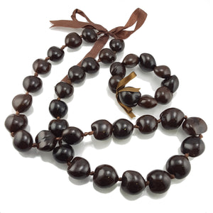 Brown Kukui Nut Lei Necklace and Bracelet Set