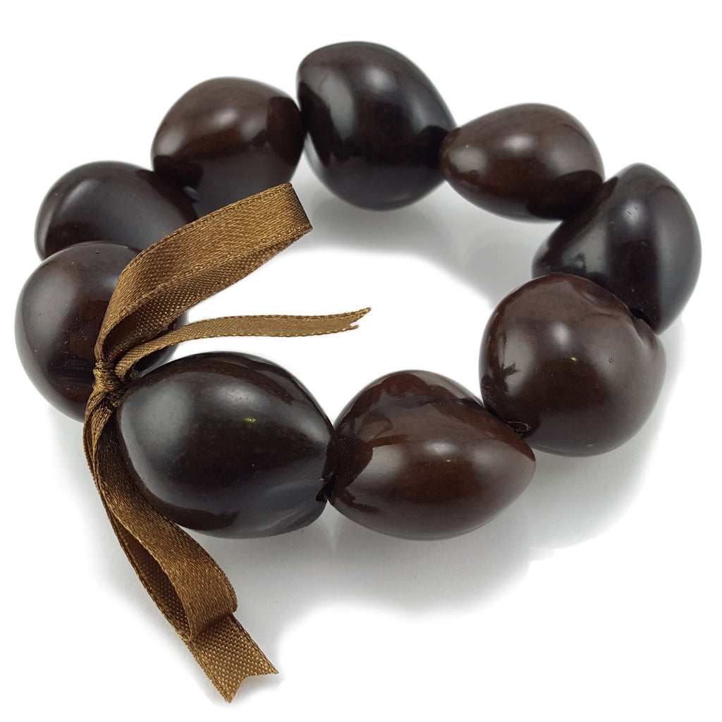 Brown Kukui Nut Lei Necklace and Bracelet Set