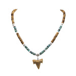 Load image into Gallery viewer, 1&quot;+ Shark Tooth Pendant on Tiger Coconut &amp; Green Shell Beads Necklace
